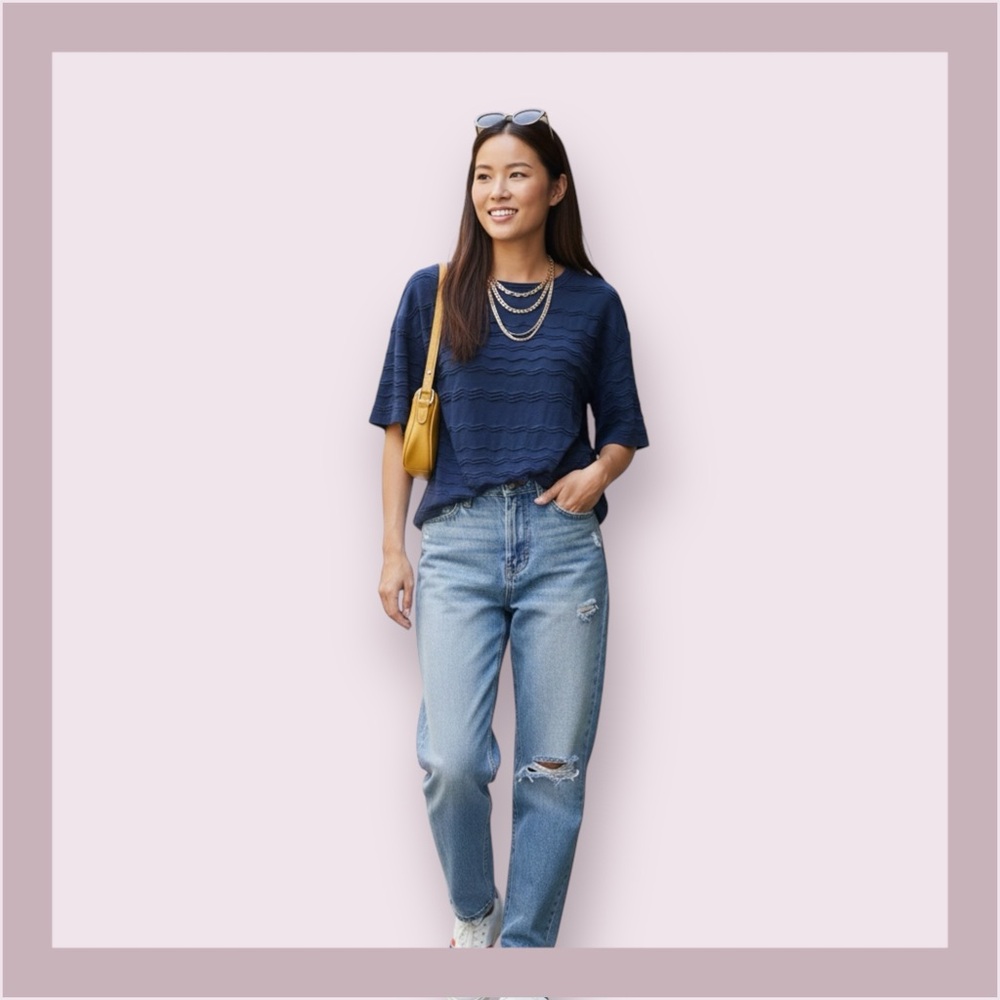 Madewell Navy Dolan Sleeve Crop Top